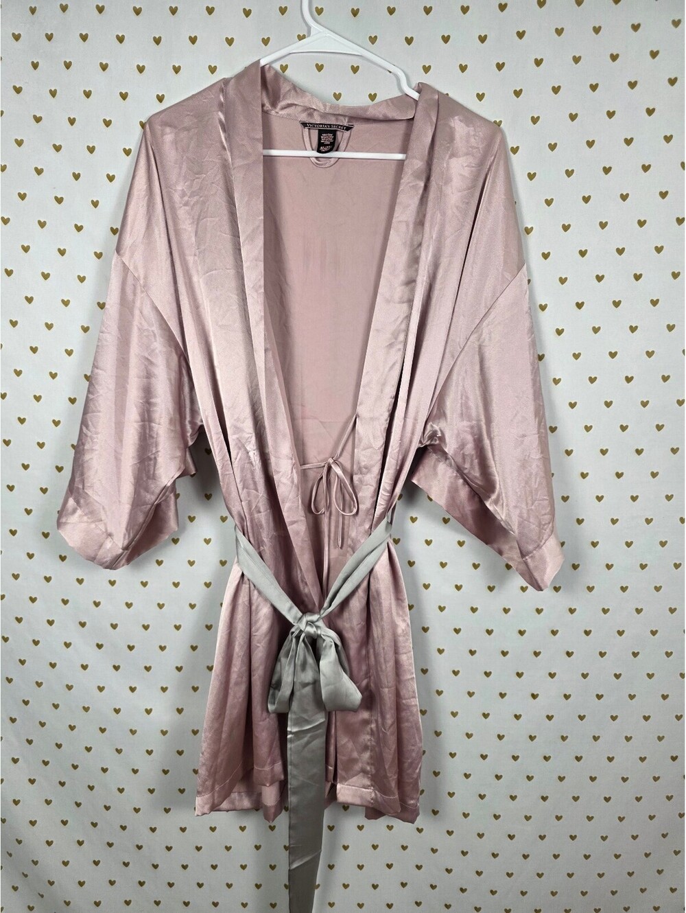 Victorias Secret Blush Pink Satin Silky Robe Medium Large Wrap Lounge